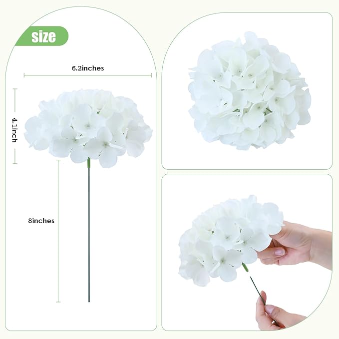 AVIVIHO 65Pcs White Hydrangea Artificial Flowers Bulk (Not Squished, No Steaming Need) Realistic Ivory Faux Hydrangeas Silk Flowers with Stems for Home,Weddings,Party,Centerpieces,Arch,Florals Decor
