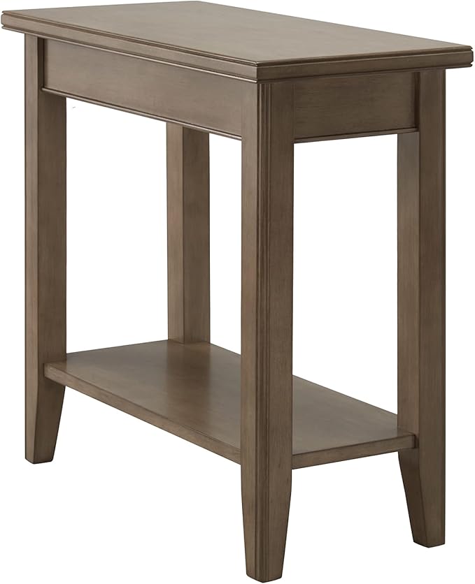 Leick Home Laurent 12 in. Narrow End Side Table, Solid Wood with Shelf, Smoke Gray, 10505-GR
