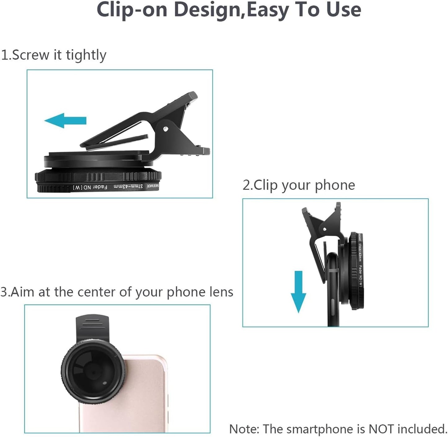 NEEWER 37mm ND Filter Kit: Adjustable Clip On ND2-ND400 Phone Lens Compatible with iPhone 14, Samsung, iPad & More