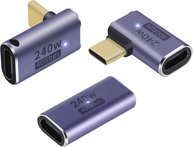 USB C 90 degree, Right Angle Adapter,USB C Female to Female Adapter240W PD, 40Gbps and 8K video]supports Thunderbolt 4/3 cable for laptops, tablets and phones (3 packs) (3 Styles usb c adapter)