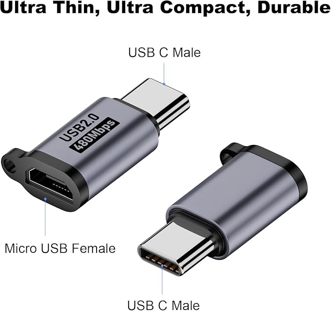AreMe Micro USB 2.0 to USB C Adapter (4 Pack), Micro USB Female to USB Type C Male Converter Connector Support Charge Data Sync for Galaxy Type-C Phones, Tablets and More (Grey)