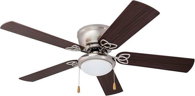 Prominence Home Benton Traditional 52 Inch Ceiling Fan with Light, LED Flush Mount Ceiling Fan, Indoor Fan with 5 Blades, Brown Walnut and Brown Maple Blade Finish Options, Brushed Nickel (51428-01)
