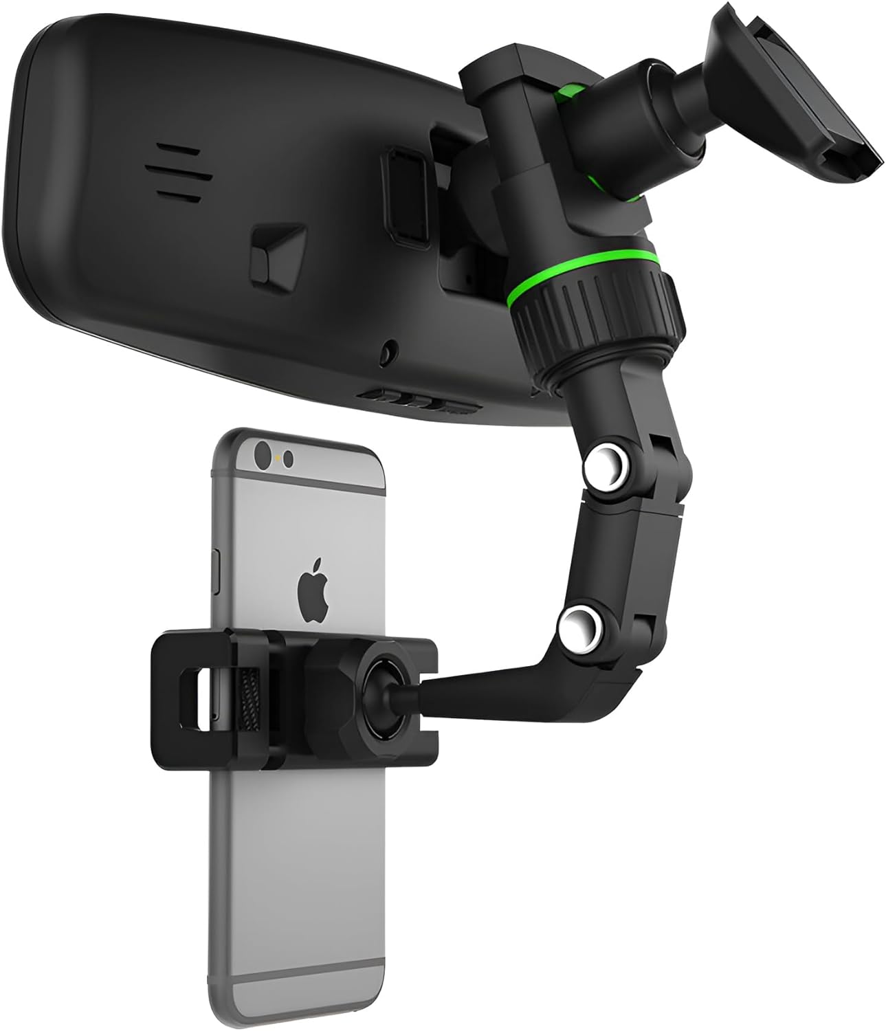 JacobsParts Rearview Mirror Phone Holder, Rotatable and Retractable Mount for iPhone and Samsung, Universally Compatible
