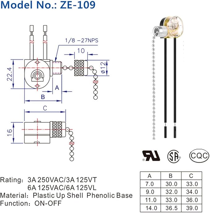 Pull Chain Switch Zing Ear ZE-109 Ceiling Fan Switch Ceiling Fan Light Lamp Replacement 2 Pack Nickel