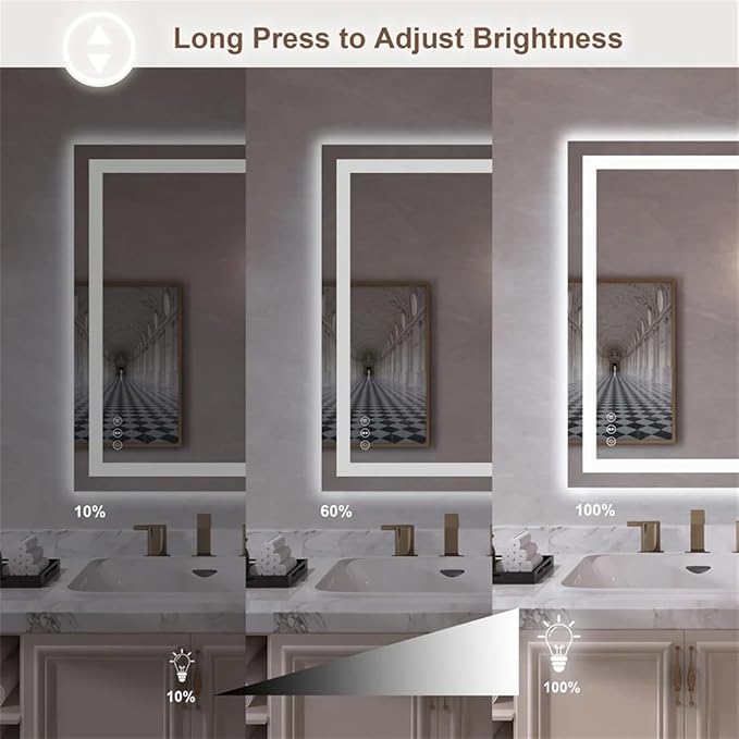 LED Bathroom Mirror 24"x 32" with Front and Backlight, Stepless Dimmable Wall Mirrors with Anti-Fog, Shatter-Proof, Memory, 3 Colors, LED Vanity Mirror(Horizontal/Vertical)