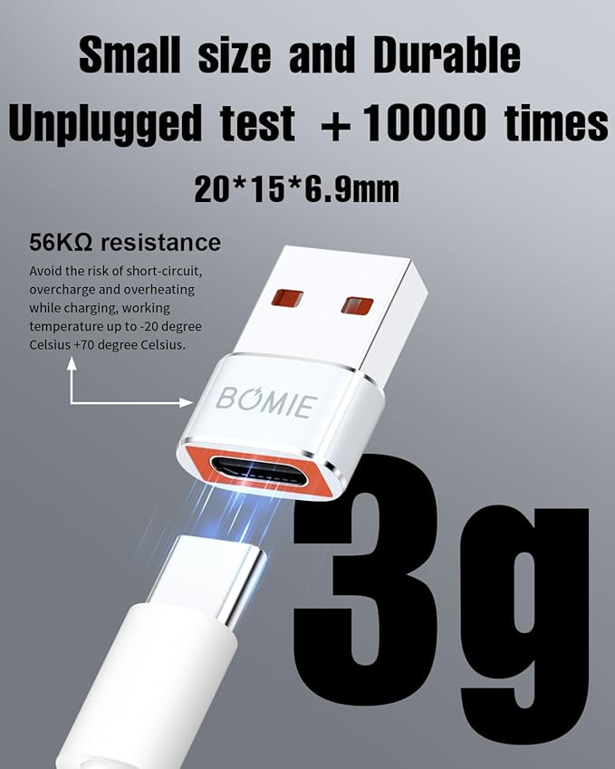 BOMIE USB to USB C Adapter 6 Pack,PD/QC Fast Charging 480Mbps Data Transfer,USB C to USB A Charger Cable Converter for M-acBook,Phone 15/16/17 Pro Max,Pad Pro,A-pple Watch,X-peria,G-alaxy,P-ixel White