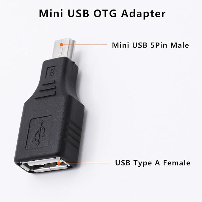 Mini USB to USB A OTG Adapter,Straight Mini USB 5 Pin Male to USB Type A Female Adapter Converter for Digital Cameras,Black(2 Pack)