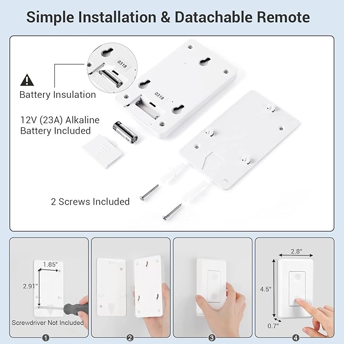 DEWENWILS Wireless Wall Light Switch Kit, 10A/1200W, No WiFi Needed Remote Control Switch for Small Appliance, Lamps, Lighting Fixture, No in-Wall Wiring, Long RF Range, 3 Pack Switches+1 Receiver