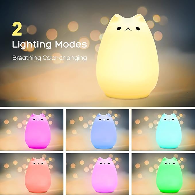Litake Kitty Night Light, USB Rechargeable Silicone Cute Cat Night Light for Kids Baby Children, 7-Color Changing LED Cat Lamp Nursery Nightlights for Kids Bedroom (Celebrity)
