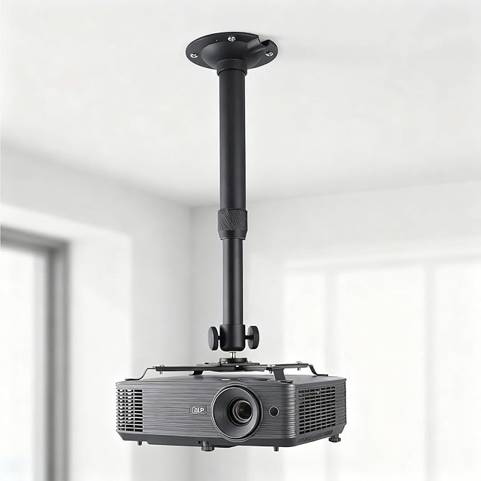 Projector Ceiling Mount with New Gimbal, Adjustable Length Projector Mount, ¼-Inch Screw, Compatible with Most Projectors, Ceiling/Wall Use with Adjustable Angle (Dark) (Black)