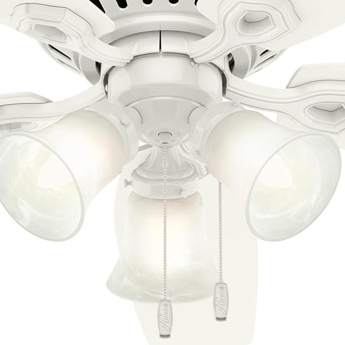 Hunter 52 inch Indoor Ceiling Fan with LED Lights - White Ceiling Fan with Pull Chain, For Bedroom, Living Room, or Kitchen, Low Profile Mount, No Remote, 5 Blades - Builder 53326, Snow White