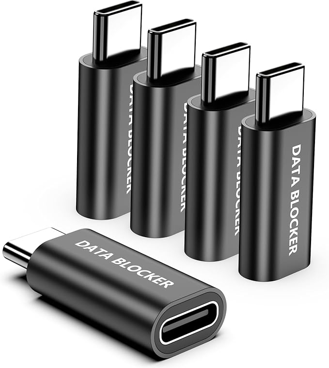 5 Pack USB Data Blocker Adapter, USBC Data Blocker for iPhone 15 16 17 and for Android Phone or for ipad, USB-C to USB-C Data Blocker Adapter Only for Charge, Protect Against Juice Jacking ( Black )