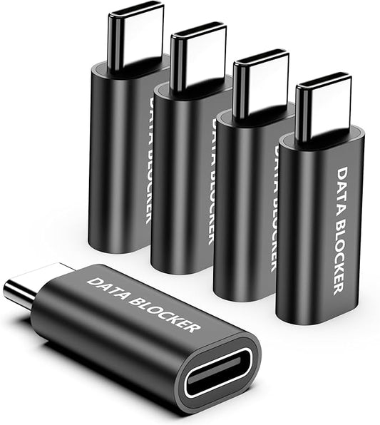 5 Pack USB Data Blocker Adapter, USBC Data Blocker for iPhone 15 16 17 and for Android Phone or for ipad, USB-C to USB-C Data Blocker Adapter Only for Charge, Protect Against Juice Jacking ( Black )