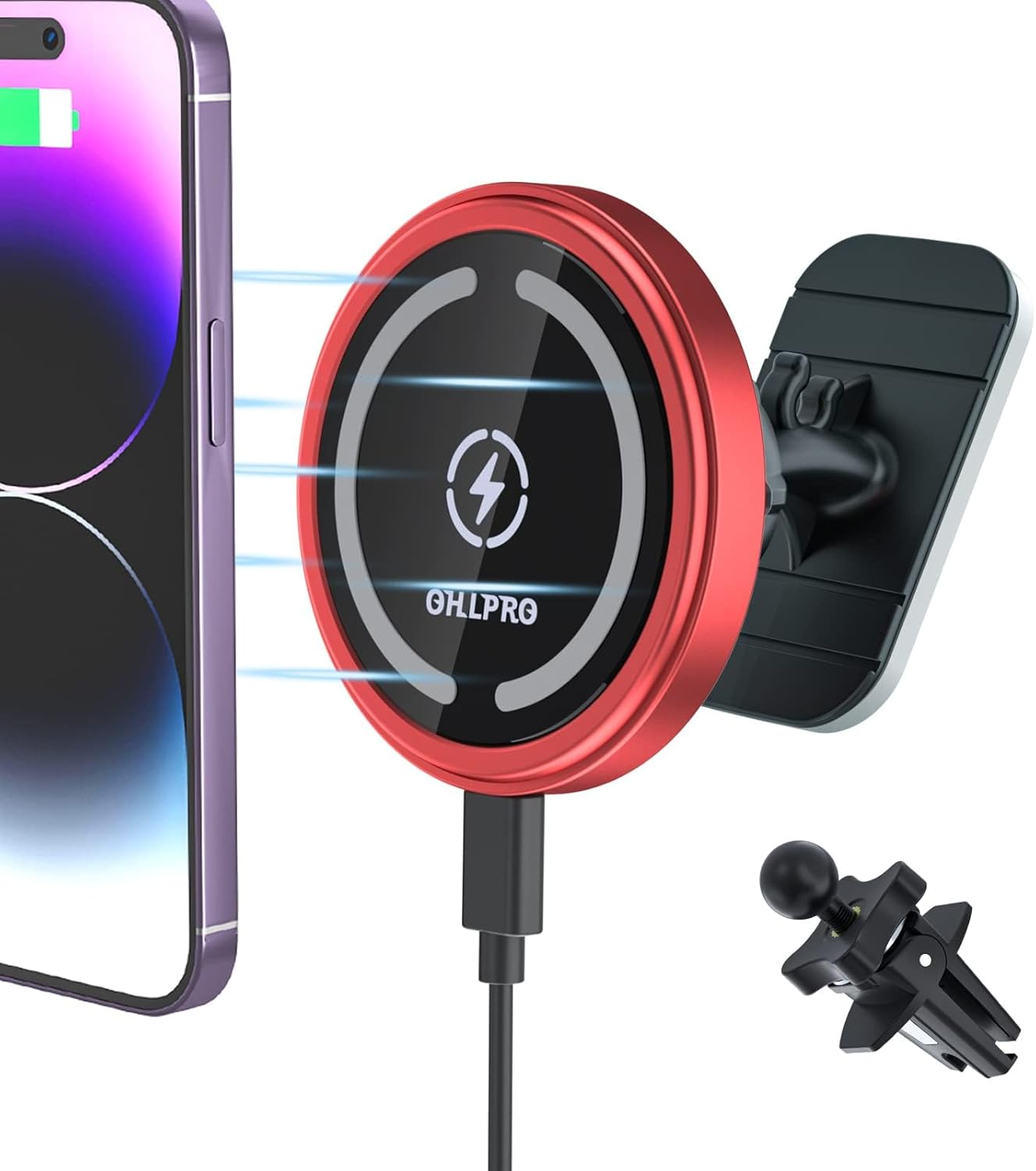 OHLPRO Magsafe Car Mount for iPhone 16, Dashboard Phone Holder Charger for 15 14 13 12 Pro/Pro Max/Plus/Mini, 15W Fast