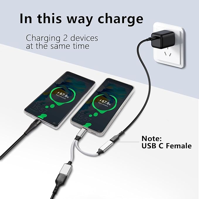 GELRHONR USB C OTG Charging Adapter, 2 in 1 USB-C Splitter, Short Type C Charging Cable with USB Female and C Female, for Most Type-C Phones, Laptops,Tablet,USB Fan,Printer (Silvery)