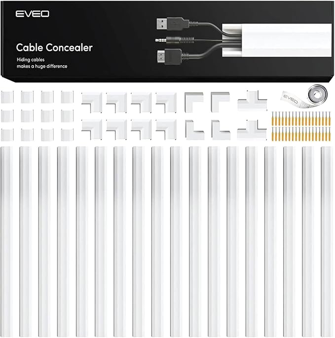 Cord Covers for Wires on Wall - 300in Cable Management Cable Hider - Cord Hiders for TV On Wall - Paintable Cable Concealer - Wire Covers for Cords - 20X (L16 x W0.95 x H0.5) - Medium | White