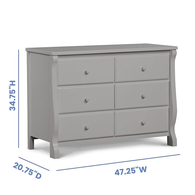 Delta Children Universal 6 Drawer Dresser with Interlocking Drawers - Greenguard Gold Certified, Grey