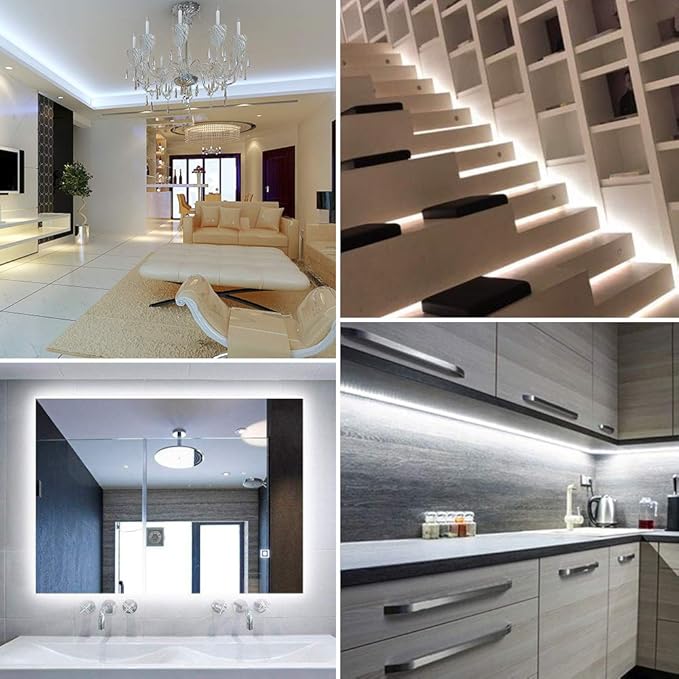 Battery Powered Led Strip Lights White, LED Strip Lights Waterproof Battery Operated Led Light Strip, Flexible, Cuttable Led Strip Lights for PC TV Mirror Kitchen Cabinet Shelves, Room Decor 13.2FT