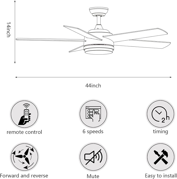 YUHAO 44 Inch Brushed Nickel Ceiling Fan with Light and Remote Control.Noiseless,Dimmable,3CCT,6 Speeds Reversible, DC Ceiling Fans for Indoor or Covered Outdoor