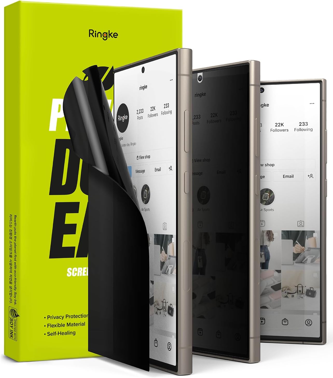 Ringke Privacy Dual Easy Wing [Anti-spy] Screen Protector for Samsung Galaxy S24 Ultra, Self-Healing Anti-Fingerprint