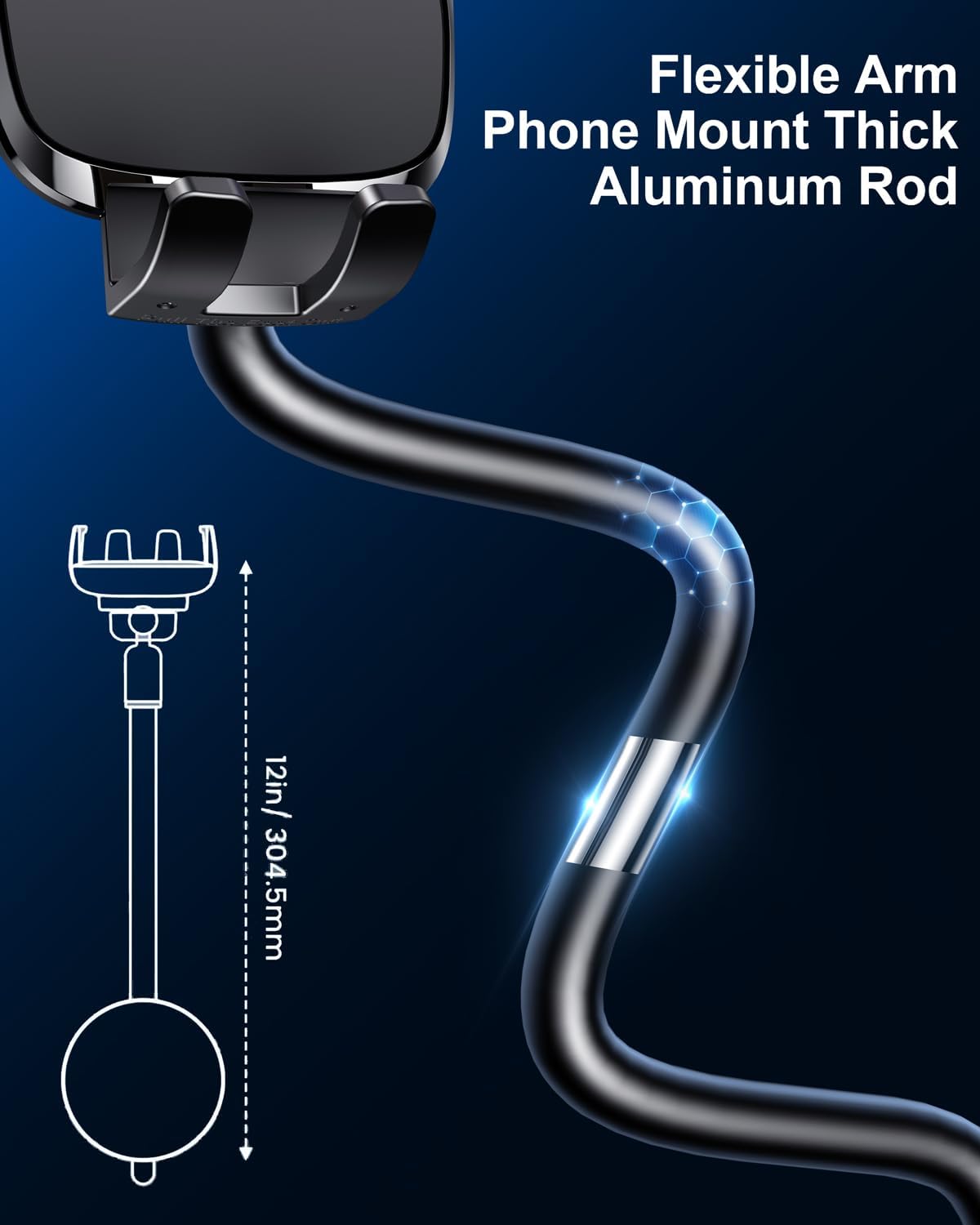 Phone Mount for Car [6.2in Flexible Arm] Cell Phone Holder for Windshield Dashboard, [Washable Strong Suction]