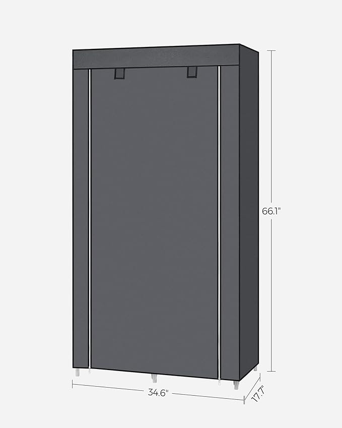 SONGMICS Portable Closet, Clothes Storage Organizer with 6 Shelves, 1 Clothes Hanging Rail, Non-Woven Fabric Closet, Metal Frame, 34.6 x 17.7 x 66.1 Inches, Grey URYG84GY