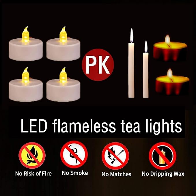 Hanzim Battery Tea Lights, 50 Pack LED Tea Light Candles 100 Hours Realistic Flickering Bulb Battery Operated Tea Lights for Seasonal Festival Celebration Electric Fake Candle in Warm Yellow