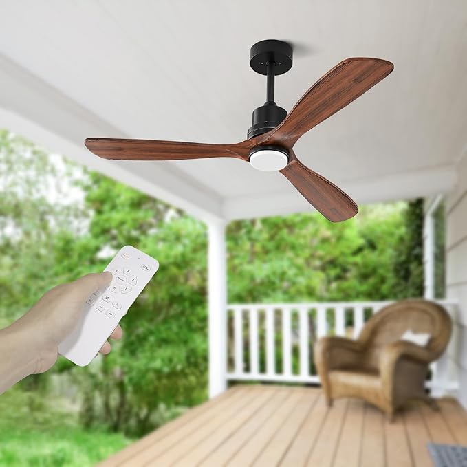 Obabala 60in Ceiling Fan with Light and Remote Outdoor Ceiling Fans Modern 3 Wood Blade Ceiling Fans Timer Reversible Silent DC Motor for Patios Farmhouse Bedroom