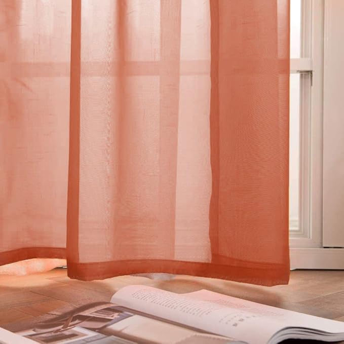 MIULEE Sheer Window Scarf Valance Extra Long Topper Terracotta Elegant Swag Curtains Luxury Draping Fabric for Wedding Arch Party Ceremony Canopy Bed Fall Decor, 37'' x 216'' One Panel, Burnt Orange
