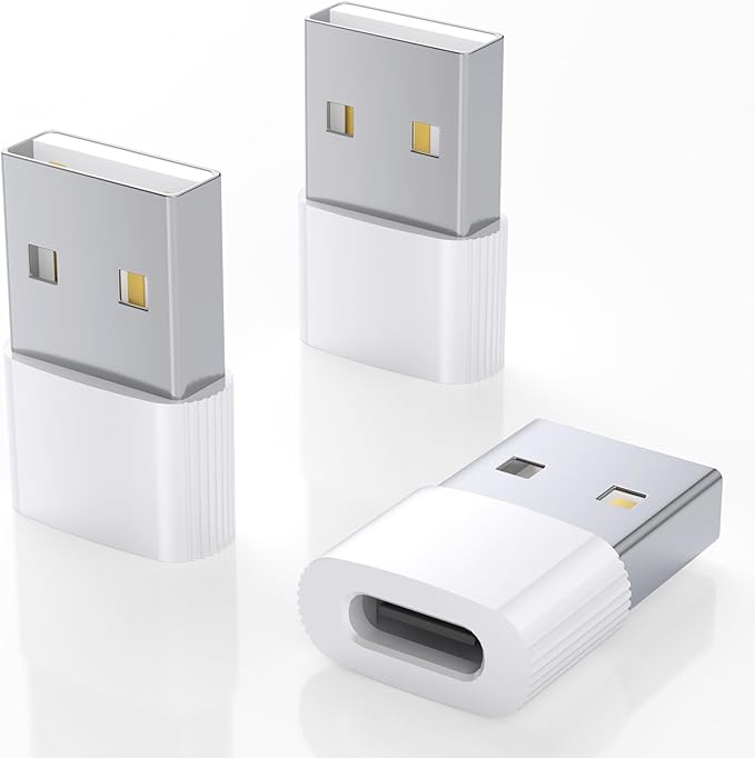 USB to USB C Adapter,USBC Female to USB A Male Adapter,Type C Converter Charger for iPhone 17 Pro Max,16 15,Apple Watch iWatch S11 S10 SE,AirPods 3,iPad mini Air,Samsung Galaxy S25,Car,White