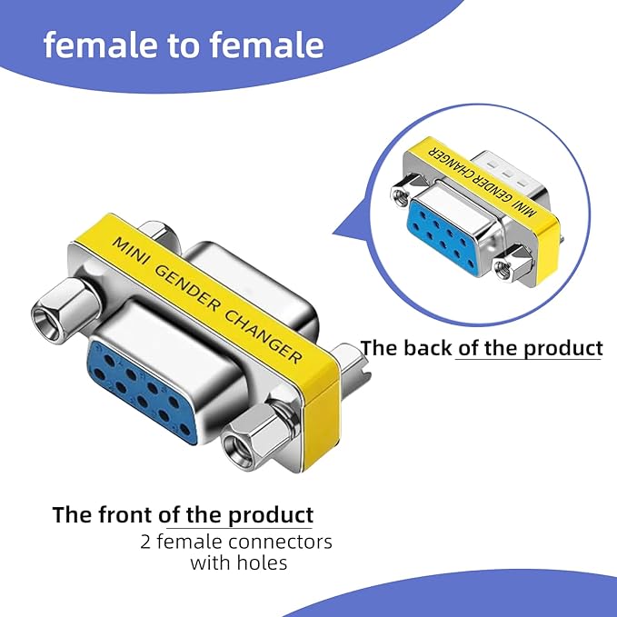 db9 Connector Null Modem Adapter，9-Pin Serial vga Adapter RS232 db9 Gender Changer,for Computer and Industrial Device Data Transfer(F-F (10P))