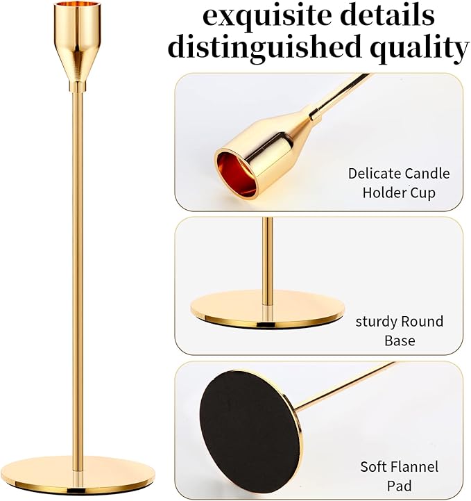 Metal Gold Taper Candle Holder for Wedding, Dinning, Party, Fits 3/4 inch Thick Candle&Led Candles (Set of 6 Pcs)