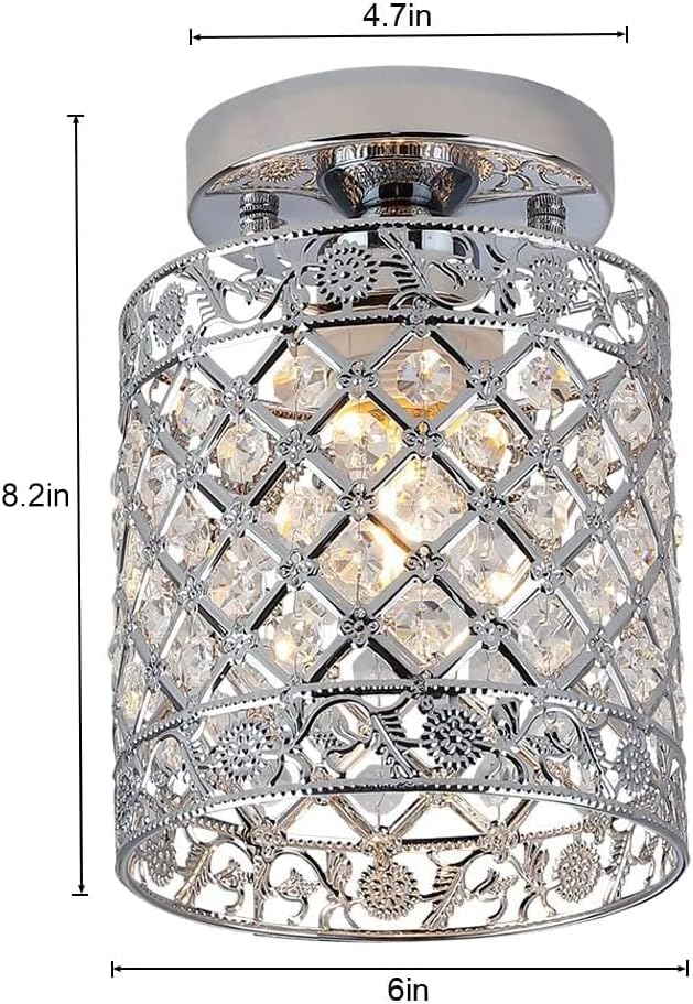 Create For Life® Mini Style Modern Decor Crystal Flush Mount Ceiling Light Fixture Crystal Chandeliers Light Ceiling Lamp for Hallway, Bar, Kitchen, Dining Room, Kids Room (6 inch Shade Dia)