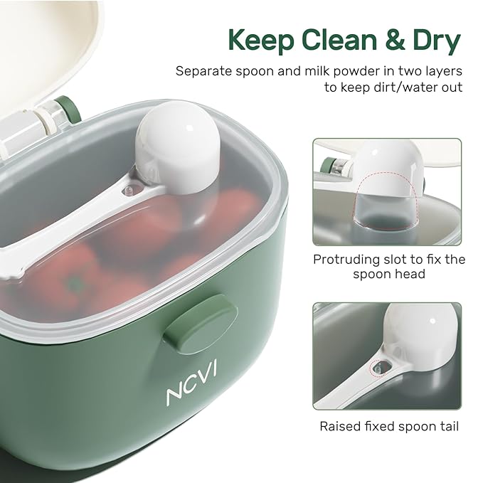 NCVI Baby Formula Dispenser On The Go, Formula Container To Go, Formula Holder for Travel, Outdoor Picnic with Baby Infant, Portable Container for Milk Powder, Snacks, Candy, Fruits (Green)