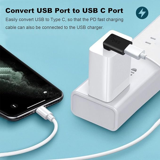 90 Degree USB to USB C Adapter (4 Pack), Vertical Up and Down Angle, Horizontal Left and Right Angle USB A Male to Type C Female Extender Connector