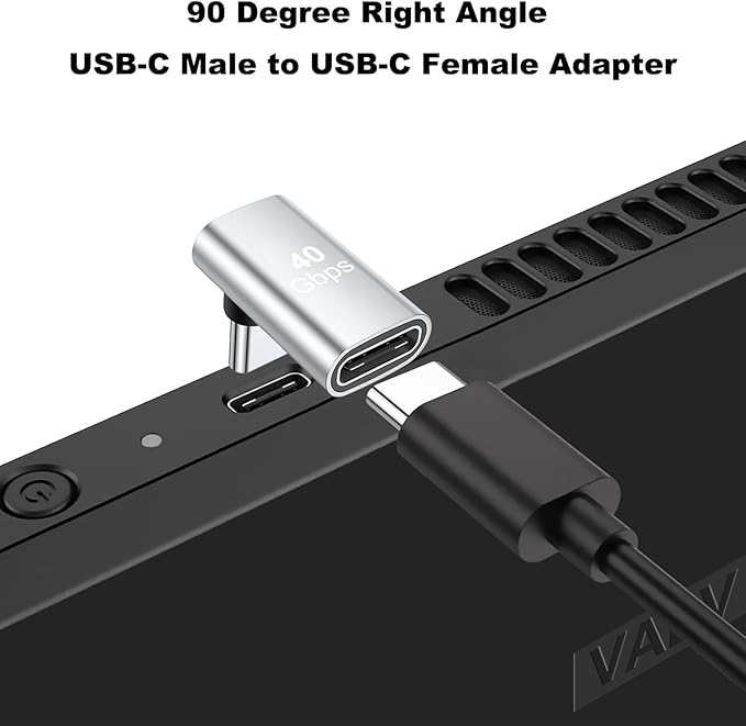 AreMe 90 Degree USB-C Male to Female Adapter, 2 Pack Right Angle 100W Type-C Adapter Extender for Steam Deck, ROG Ally, Switch, Notebook Computers, Tablet and Mobile Phones (Silver)