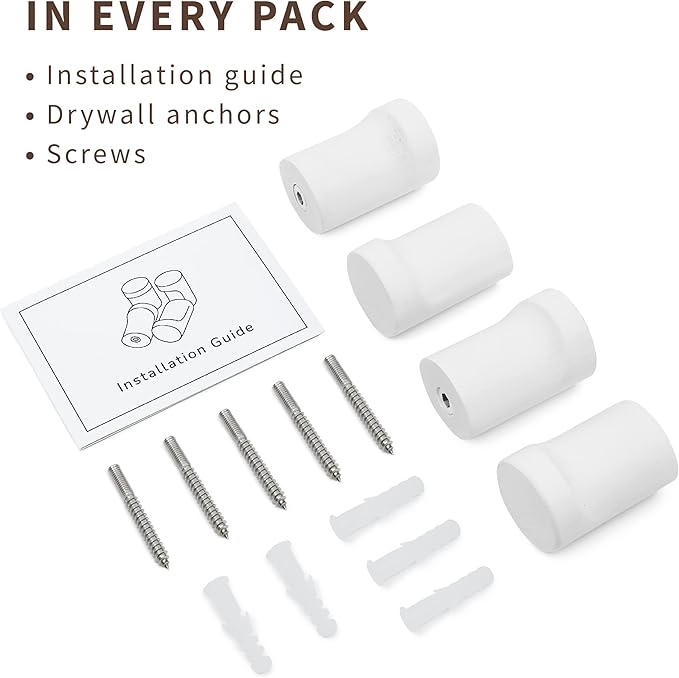 Wooden White Wall Hooks - Pack of 4 - Wall Mounted Decorative Hook - Modern Farmhouse Wood Pegs for Hanging Hat, Coat, Robe - Purse and Backpack Hanger for Entryway
