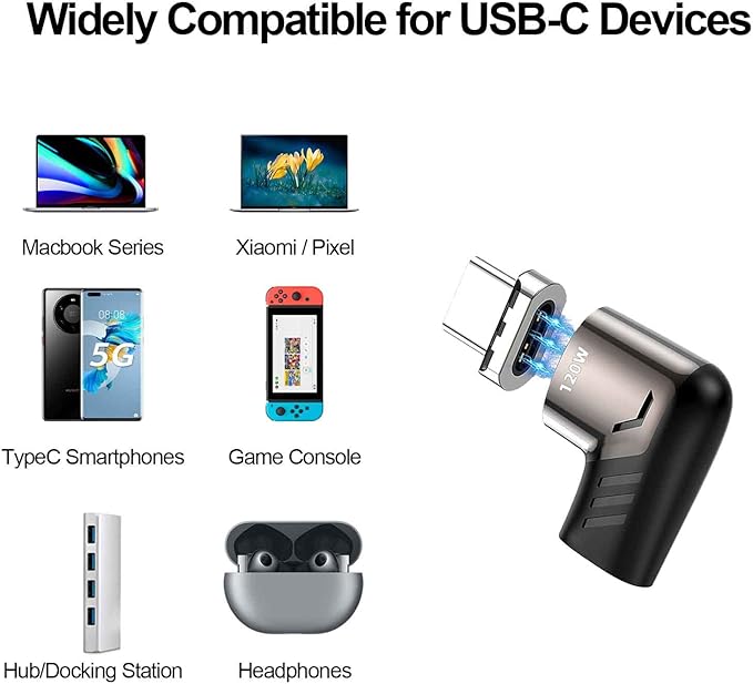 USB C Magnetic Adapter (3 Packs), USB2.0 Type C Right Angle Connector with PD 120W Charge and 480Mbps Data Transfer, Compatible for MacBook Pro/Air iPad Pro and More USB C Devices