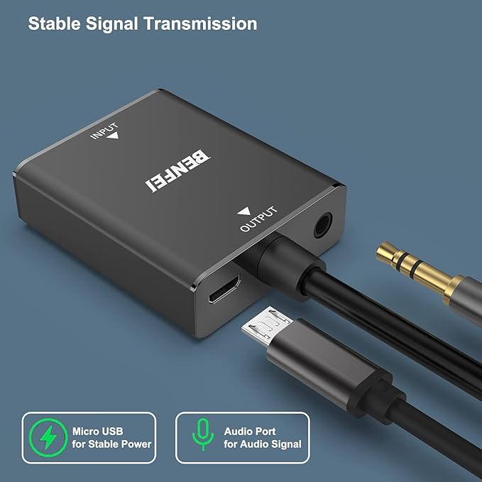 BENFEI HDMI to VGA Adapter, Female HDMI Input to Male VGA Output Adapter with 3.5mm Audio Jack Compatible for TV Stick, Computer, Laptop,ect-2 Packs