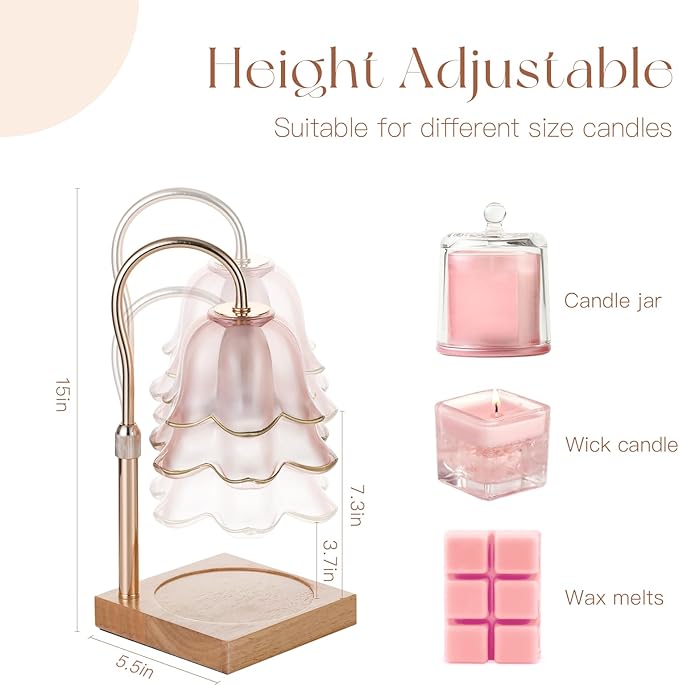 Mom Birthday Gifts for Women: Candle Warmer Lamp with Scented Candles Dimmable Pink Flower Wax Warmer with Timer Christmas Day Housewarming Gift
