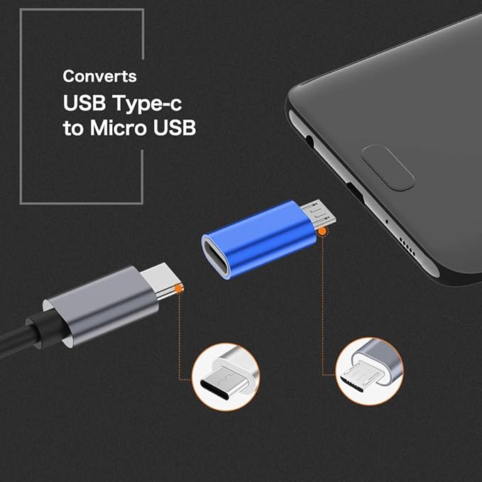 JXMOX USB C to Micro USB Adapter, (4-Pack) Type C Female to Micro USB Male Convert Connector Support Charge Data Sync Compatible with Samsung Galaxy S7/S7 Edge, Nexus 5/6 and Micro USB Devices (Blue)