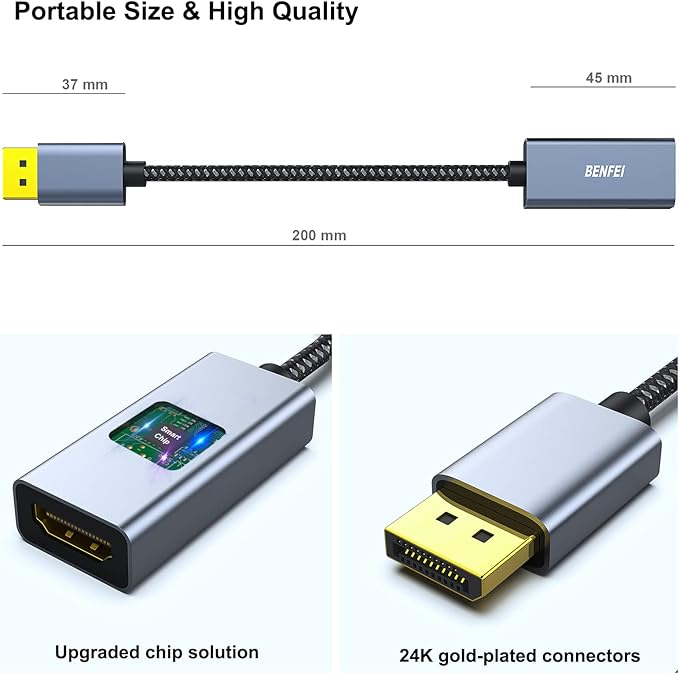 BENFEI 5 Pack 4K DisplayPort to HDMI Adapter Cable, (2K 60Hz, 1080p 120Hz) Uni-Directional Display Port to HDMI Monitor Converter Compatible for HP, Dell, GPU, AMD, NVIDIA, More. Male to Female