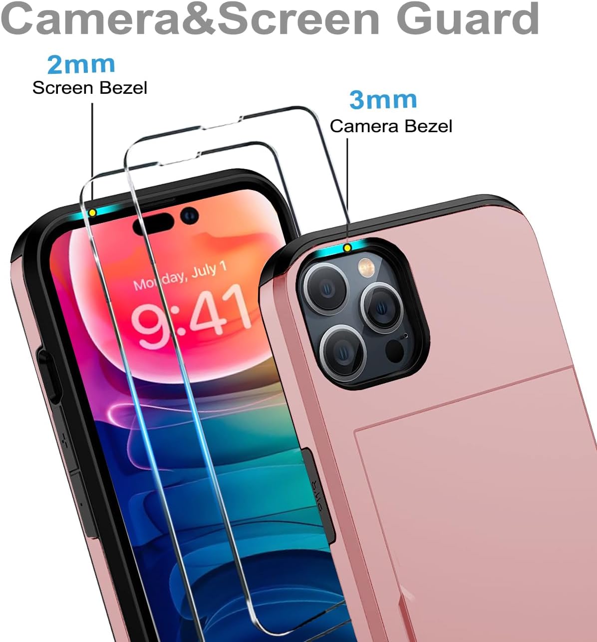 iPhone 15 Pro Wallet Case with Card Holder + 2 Tempered Glass Screen Protectors, Heavy Duty Shockproof Slim Case 6.1
