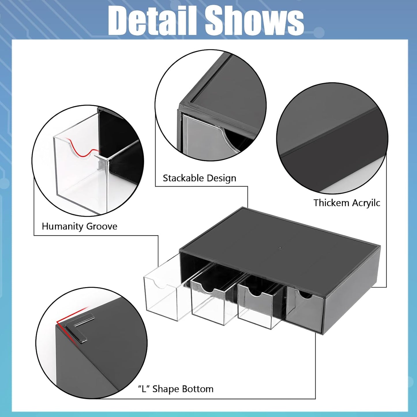 1 Pack 9V, 4-Drawer Common BTSKY Black Acrylic Battery Storage Organizer for AA, AAA, C Batteries, Storage Box Battery