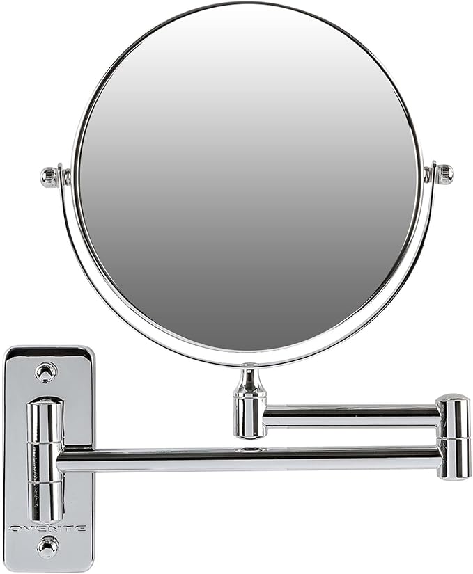 OVENTE 7" Wall Mounted Makeup Mirror with 1X/7X Magnification, Double Sided Magnifying Round Bathroom Vanity Mirror, 360° Swivel Design, Extendable and Folding Arm, Polished Chrome MNLFW70CH1X7X