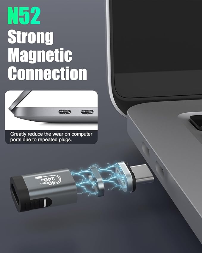 MoKo USB C Magnetic Adapter 2 Pack, Magnetic Breakaway USB C Adapter with PD 240W/8K Video/USB4 40Gbps for Thunderbolt 3/4, MacBook Pro/Air/ROG Ally/Steam Deck/PS Portal/iPhone 15 Series, Straight