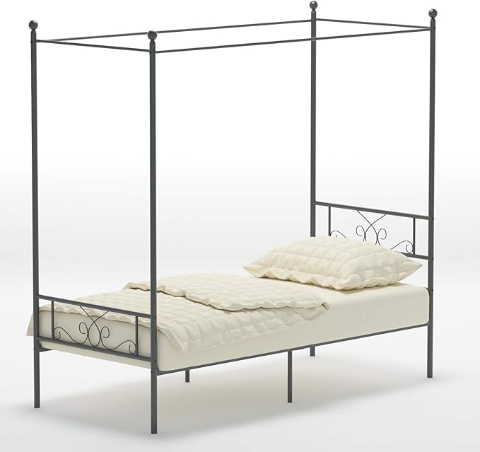 Weehom Twin Canopy Bed Frame with Headboard and Footboard, 4 Posters Metal Bed Frame, No Box Spring Needed, Mattress Foundation Platform Bed for Kids and Adults, Black