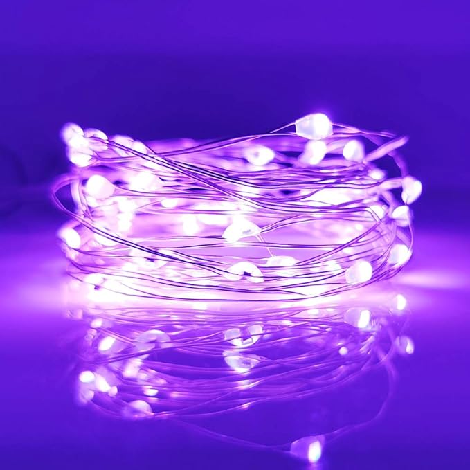 [10-Pack] LED String Lights, 6.6FT LED Moon Lights 20 Led Micro Lights On Silver Copper Wire (Batteries Include) for DIY Wedding Centerpiece, Table Decoration, Party (Purple)