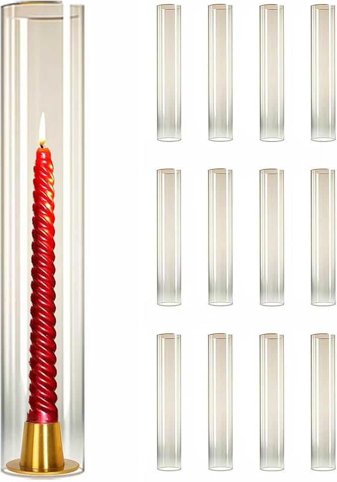 12 Pcs 2.5"W x 14"H Hurricane Glass Candle Holders - Bottomless Glass Hurricane Pillar Candle Holder Open Ended Sleeve Tube Cover for Pillar Candleholders （Metal Candlestick not Included）