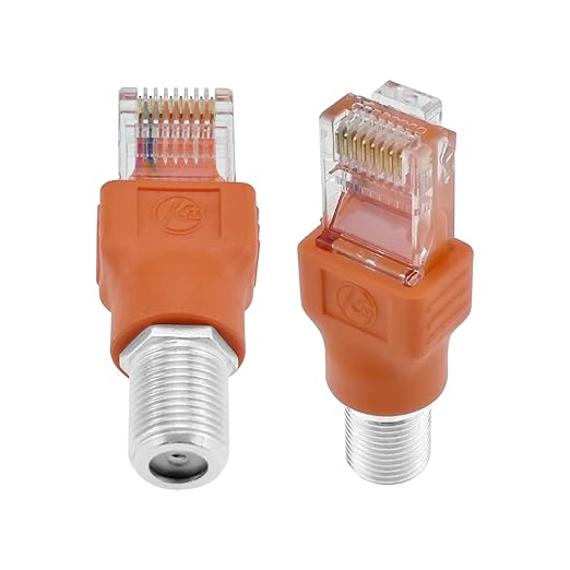 2PCS F-Type Female to RJ45 Male Coaxial Converter Ethernet Adapter, Coax Straight Connector for Cable Line Tester Monitor Digital Signal Compatible, Orange